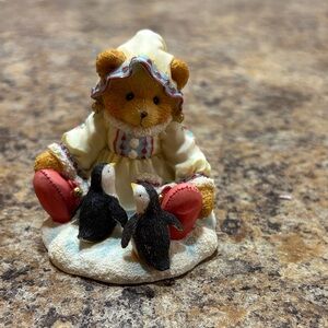 Cherished Teddies Cream and Red Bear with Penguins